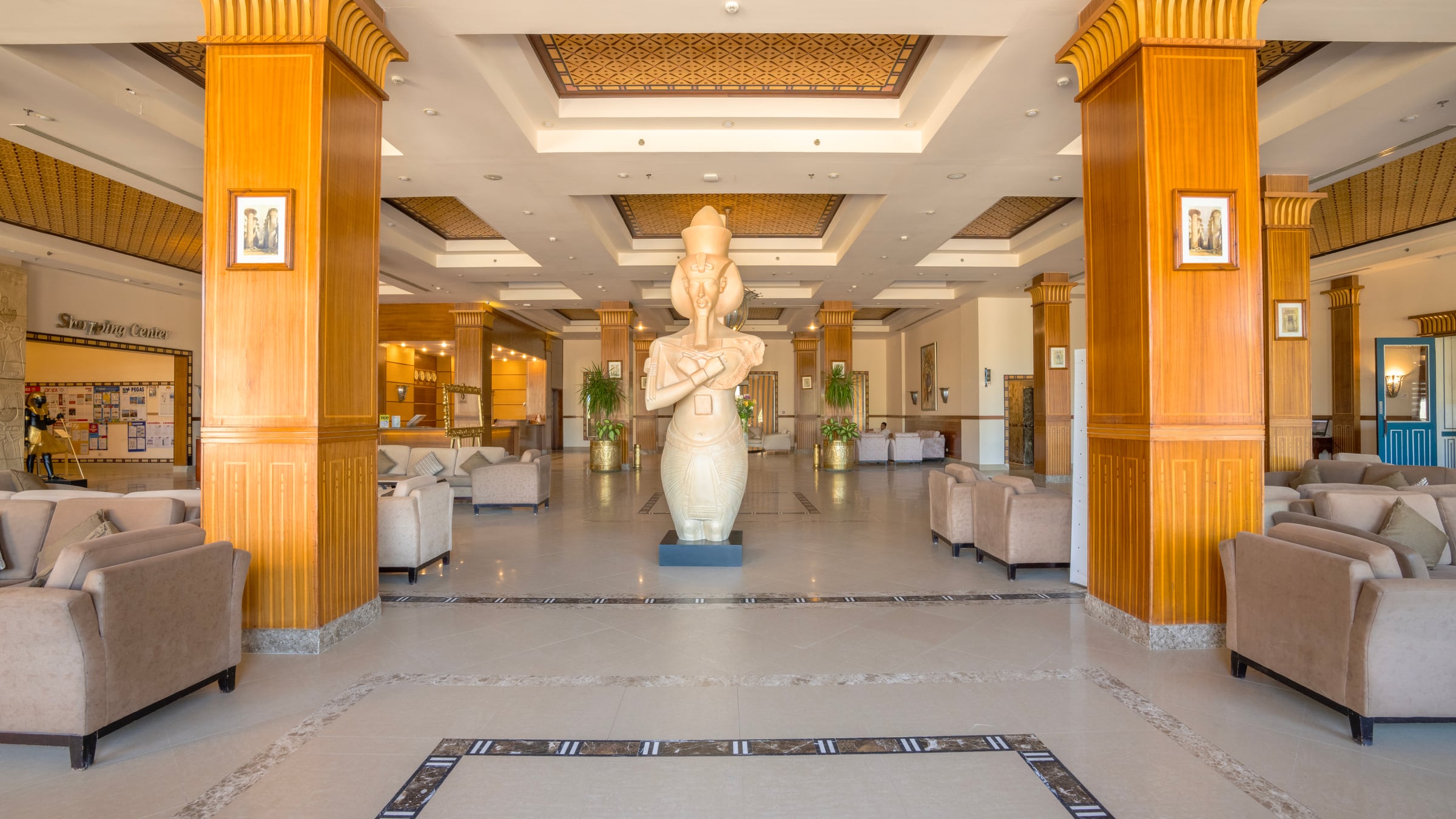 Egyptian-inspired lobby at Stella Gardens Resort & Spa